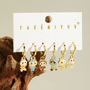 14K Gold Plated Labubu Theme Huggie Hoop Dangle Mismatched Set